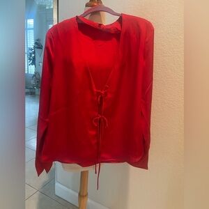 Elegant Red Tie-Front Blouse